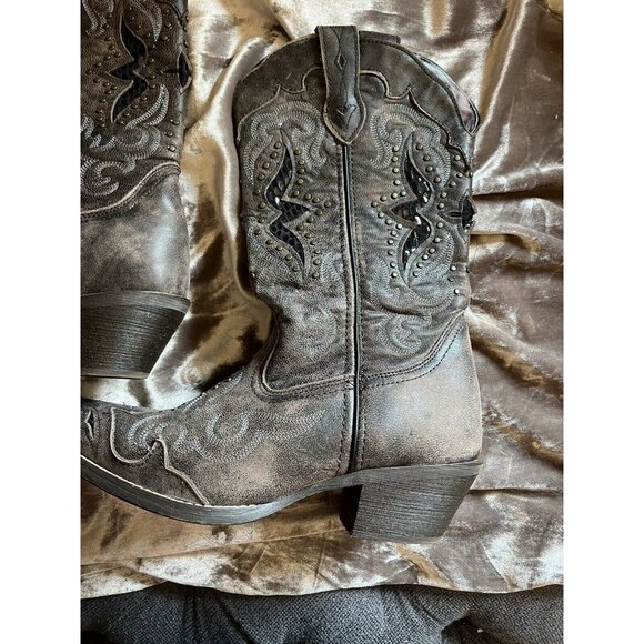 Laredo Women's Lucretia Studded Snake Inlay Western Boot - Snip Toe - 52133BRN - Picture 5 of 16